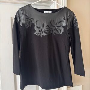 Chico's Black Top with Leather Floral Accents